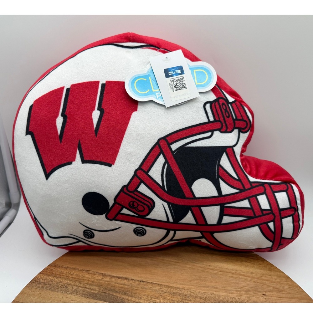 Wisconsin NW Travel Cloud Pillow NCAA Football Helmet Red White 2216